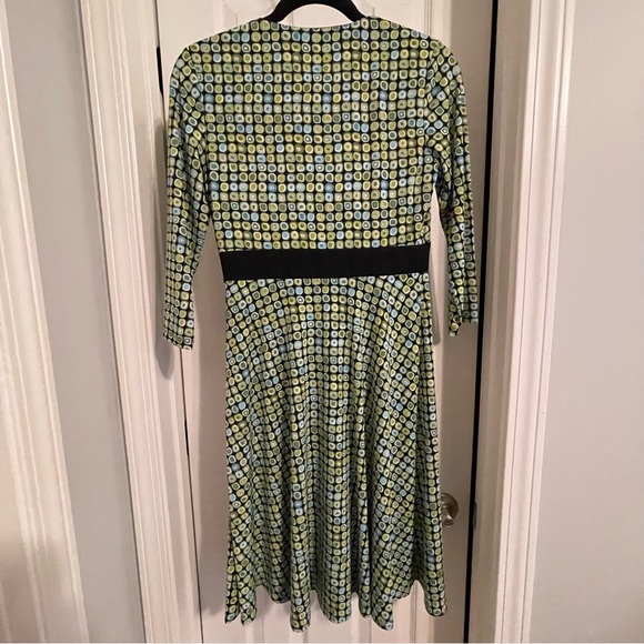 *DONATED* Maggy L | V-Neck Dress | Green Black Blue Sq Print - Picture 3 of 7